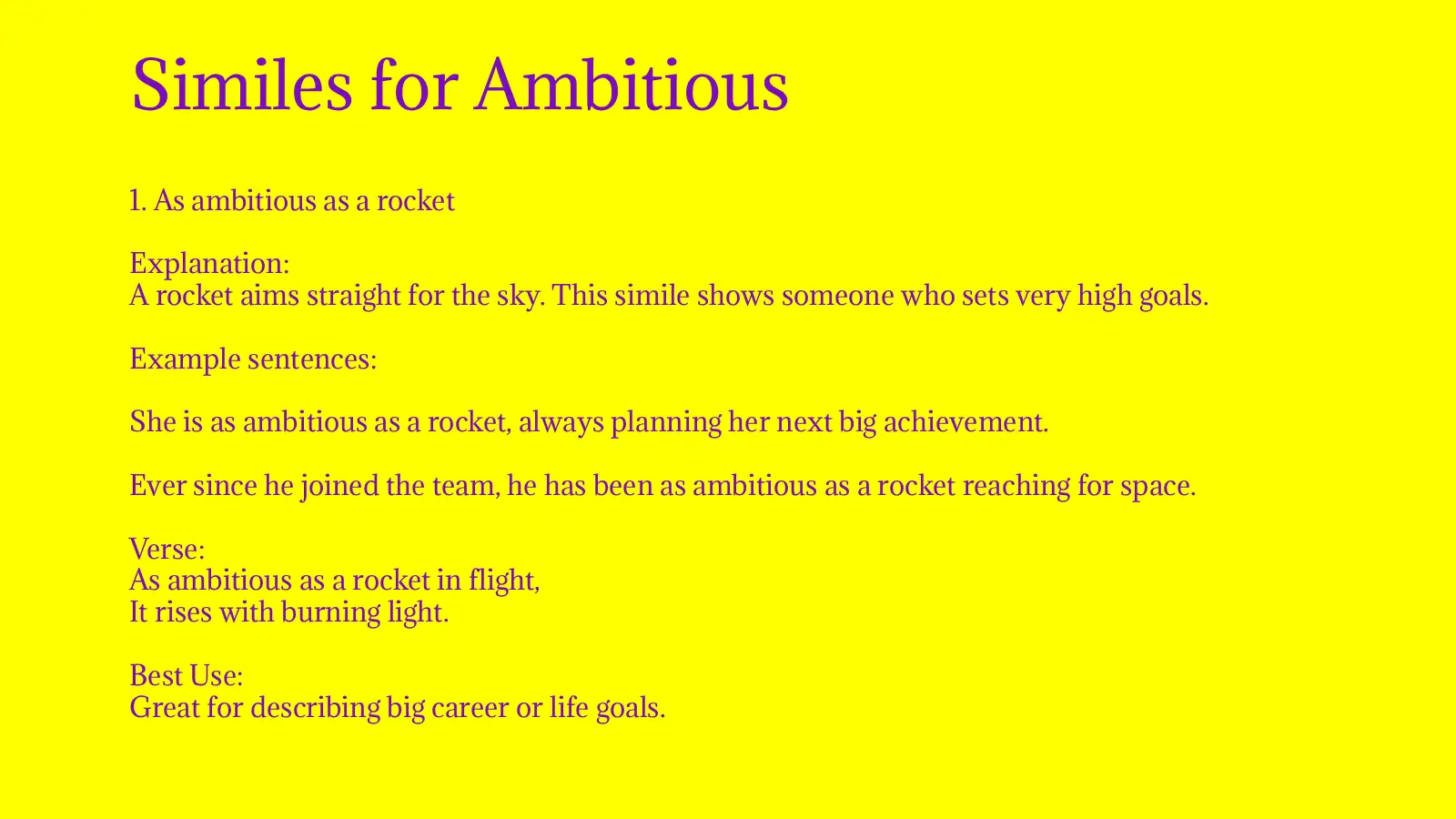 Similes for Ambitious with Meaning and Examples