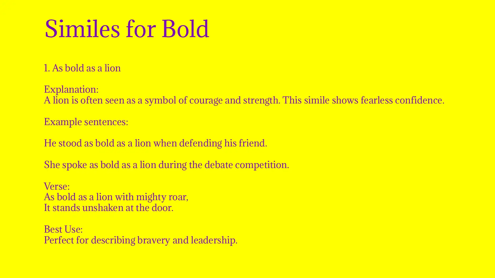 Similes for Bold with Meaning and Examples