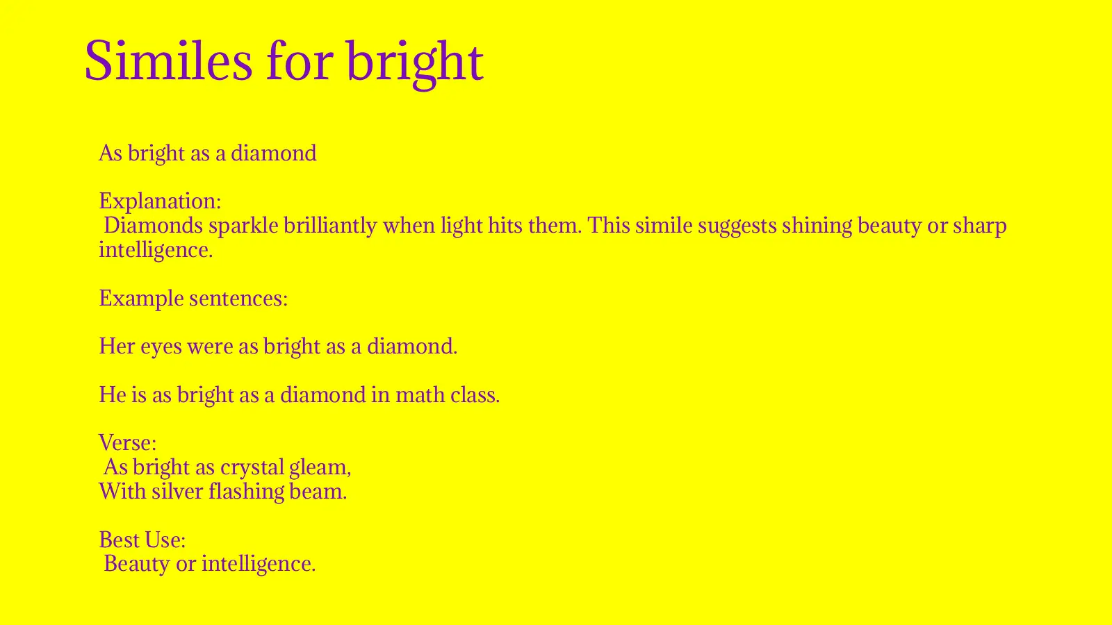 Similes for bright with Meaning and Example
