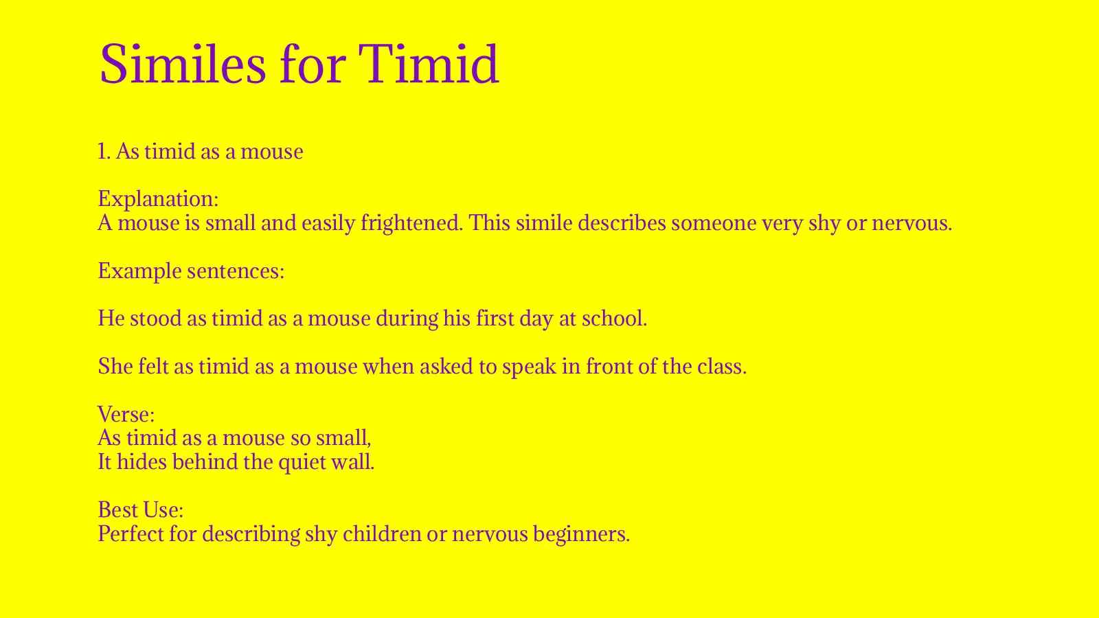 Similes for Timid with Meaning and Examples