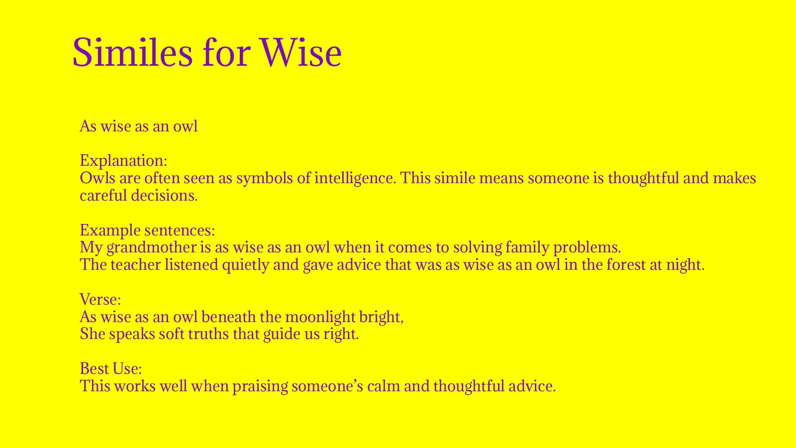 Similes for Wise with Meaning and Examples