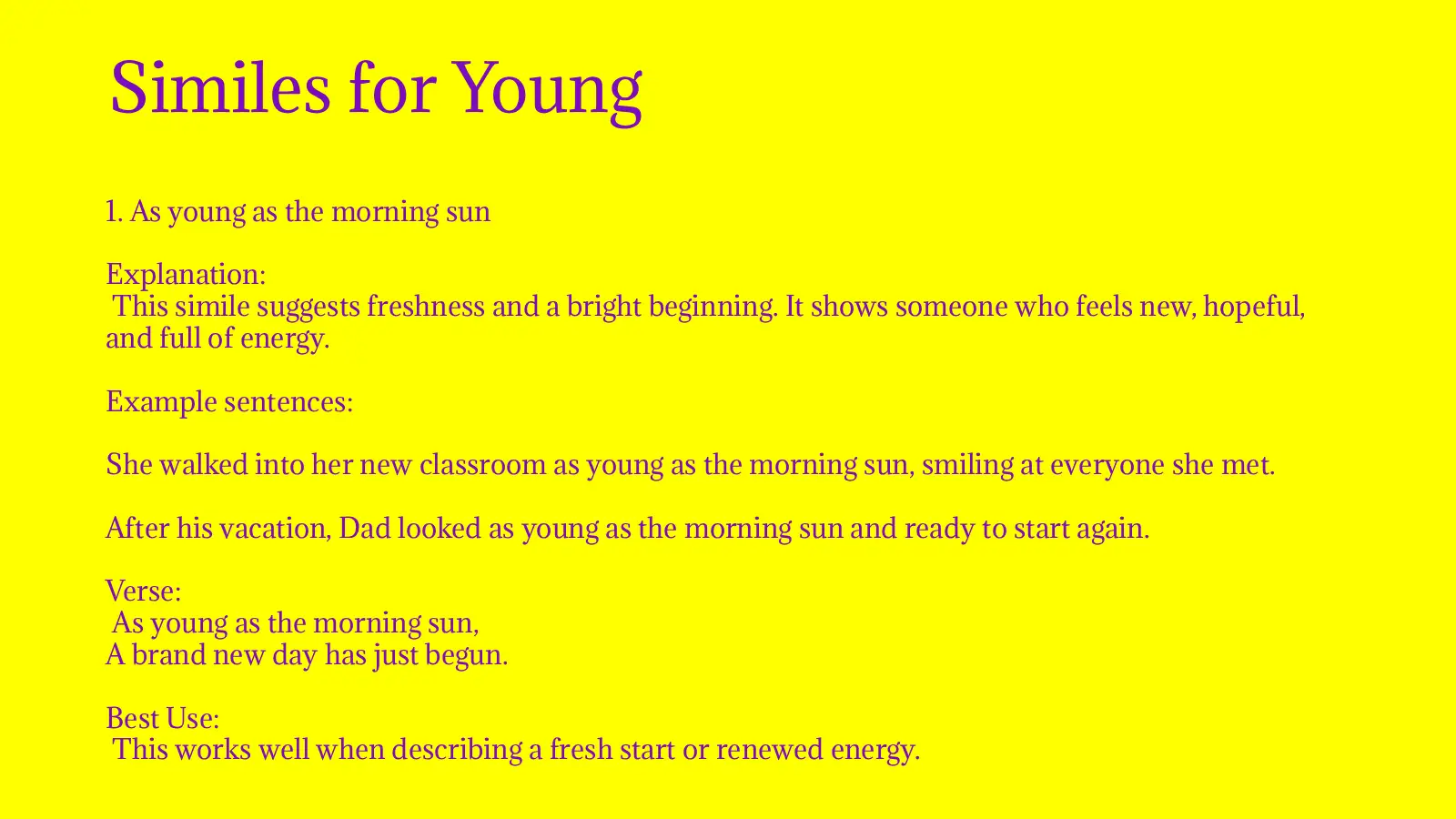 Similes for Young with Meaning and Examples