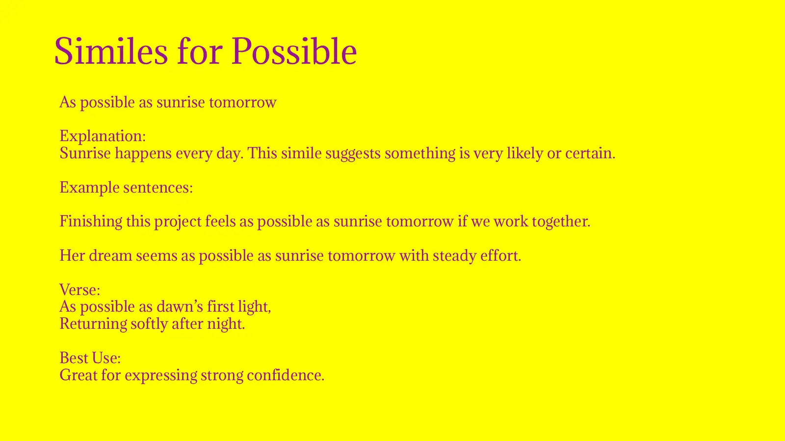 Similes for Possible with meanings and examples