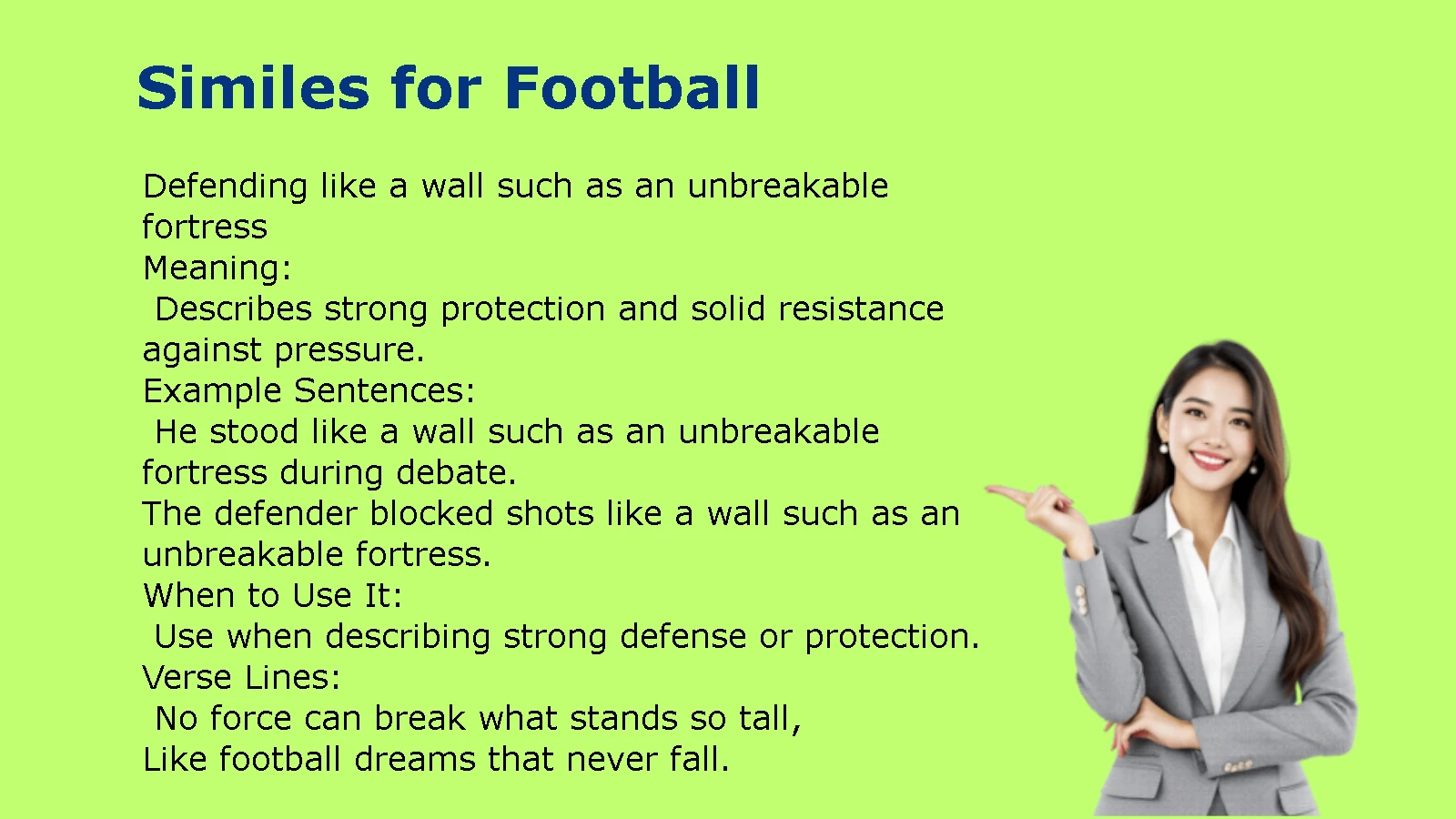 Similes for Football Examples
