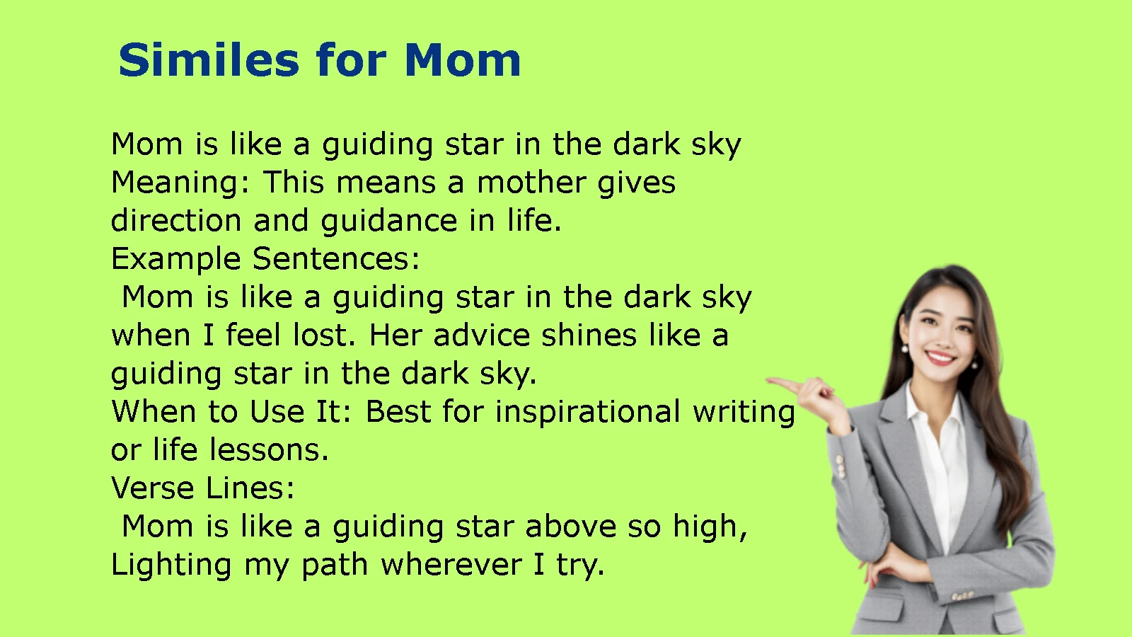 Creative writing concept image for similes for mom with heartfelt comparisons
